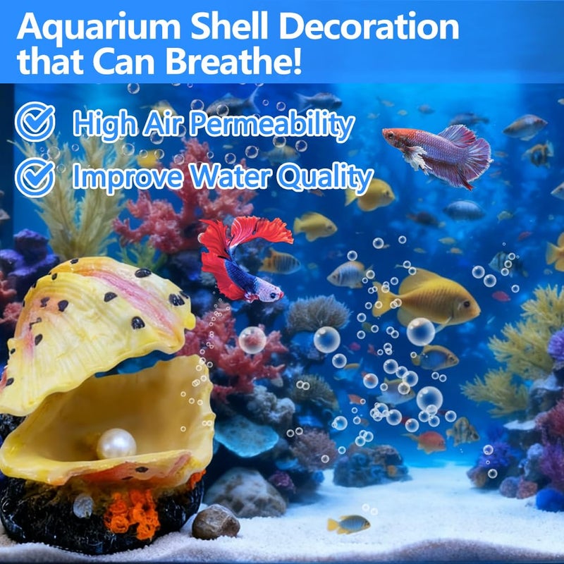 Abnaok Aquarium Shell Decoration, Tropical Clam Live-Action Ornament, for Fish Tank Aerating, Aquarium Oxygenated - Shell Pearl Air Stone Bubble Decoration - Image 3